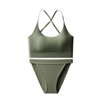 Ice Silk Seamless Bra Set Women's Sling Cross Beauty Back Yoga Underwear