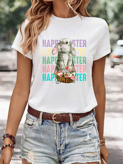 Women's Minimalist Printed Casual Round Neck Short Sleeved Shirt