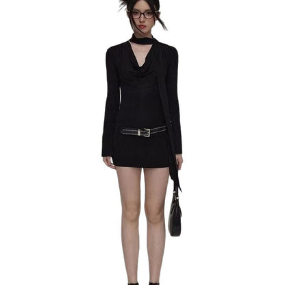 Long Sleeve Dress Figure Hugging Tight Fitting With A Cinched Waist And A Sheath Silhouette