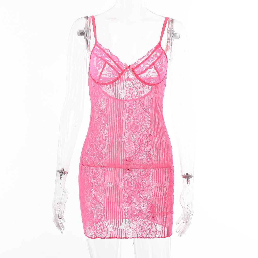 Midnight Temptation Sexy Sling Underwear Lace See-through Lace Bag Hip Pajamas Dress