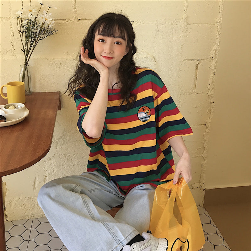 Striped Short Sleeve T-Shirt Lazy Chic Top