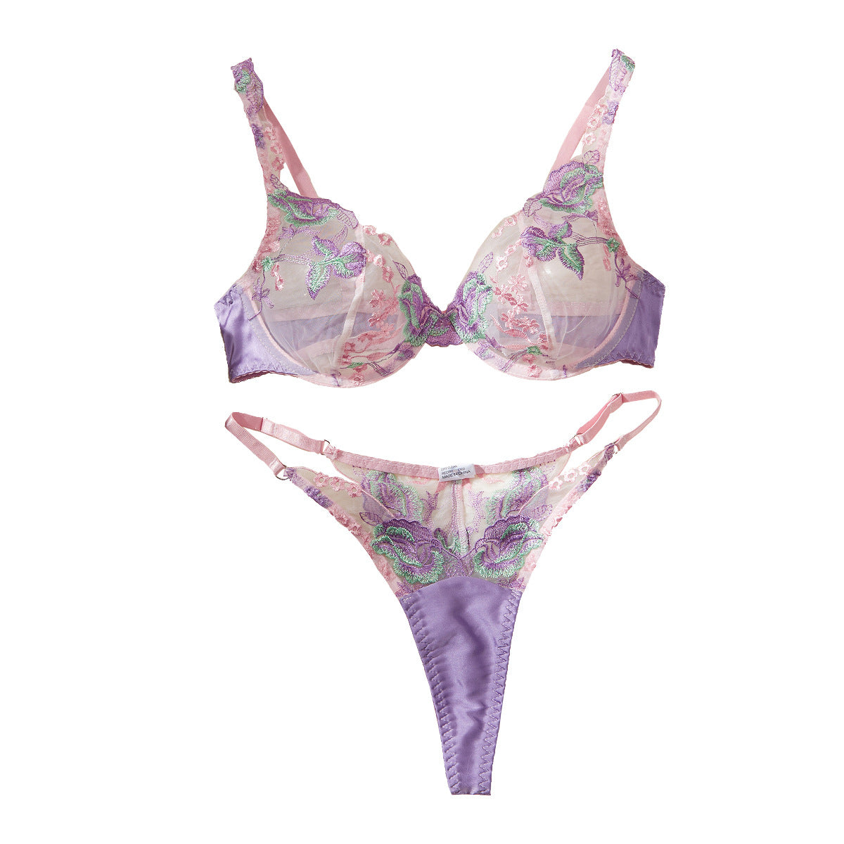 Embroidery Stitching Contrast Color Underwear Two-piece