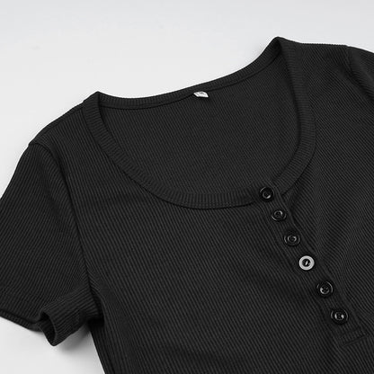 Breasted Thread Thin Knitted Base Pure Color Casual Versatile Short Sleeve