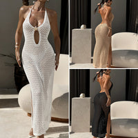 European And American V-neck Waist-cinching Backless Knit Dress