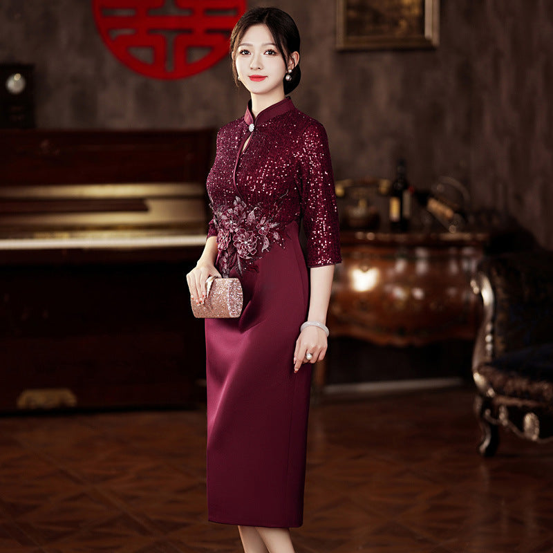 Mom-in-law Outfit Slimming Formal Dress For Weddings And Welcoming Guests