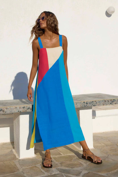 Strap Stripe Positioning Printed Mid Length Dress