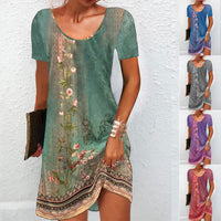 New Summer Floral Print Short-Sleeve Dress For Europe And The US