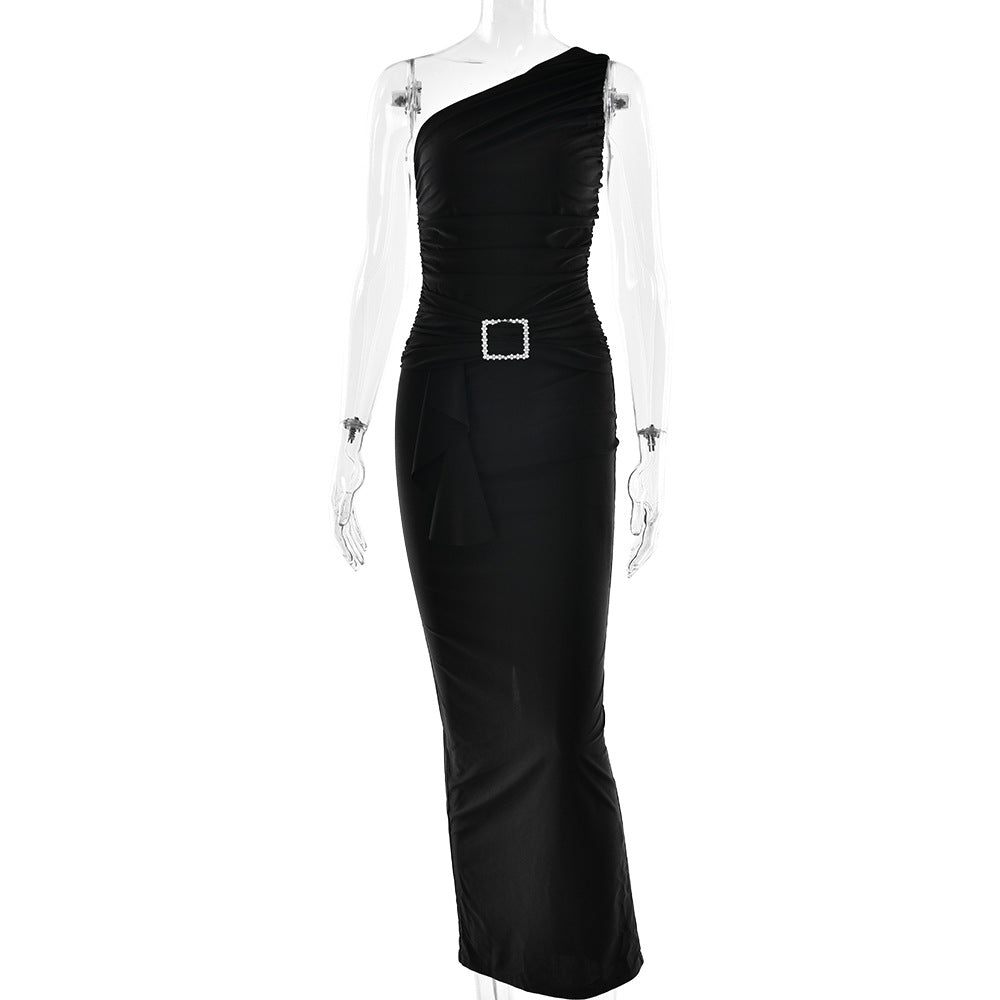 Sexy Sassy One-shoulder Pleated Bodycon Dress