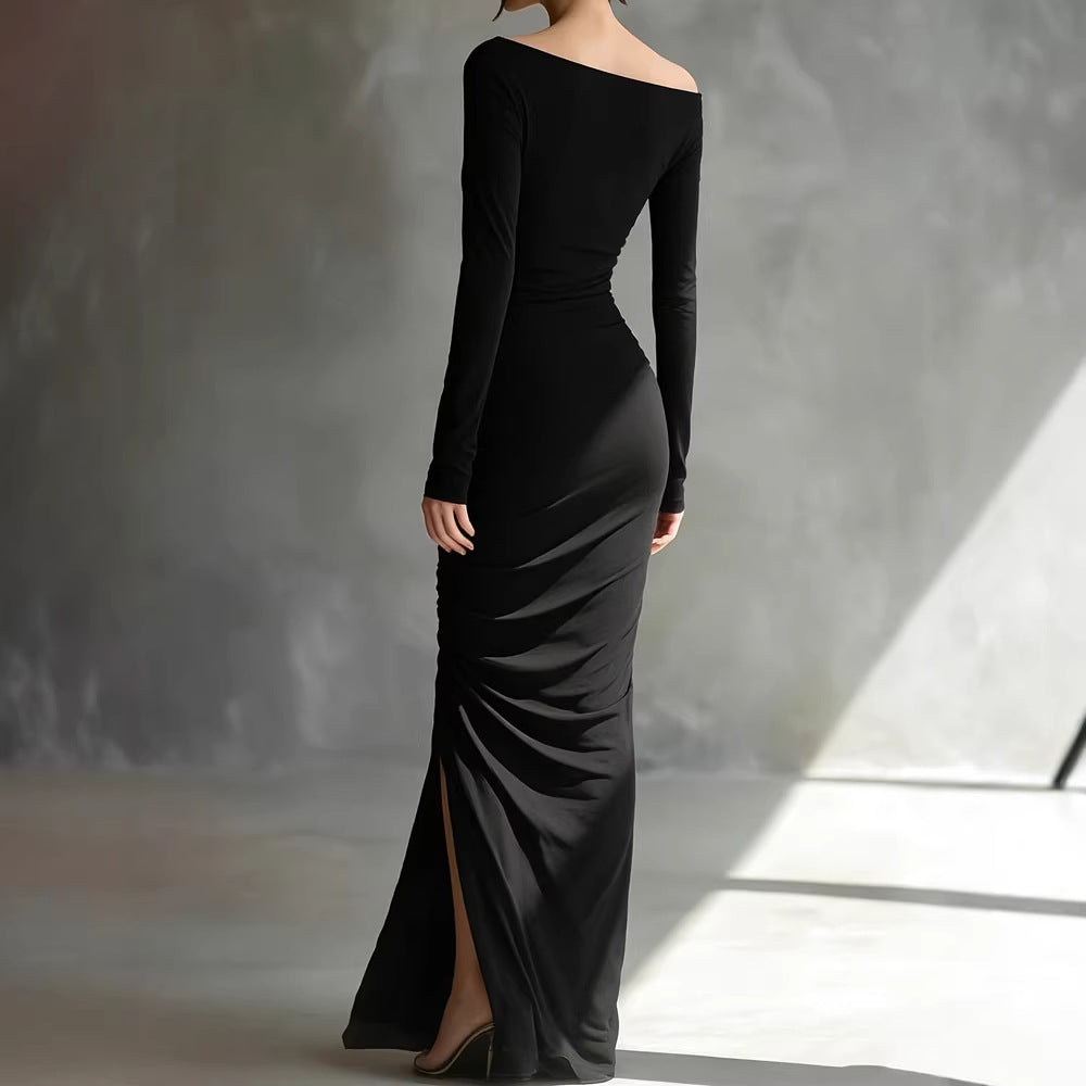 Elegant Wrap Dress With A Boat Neckline And A Fitted Waist