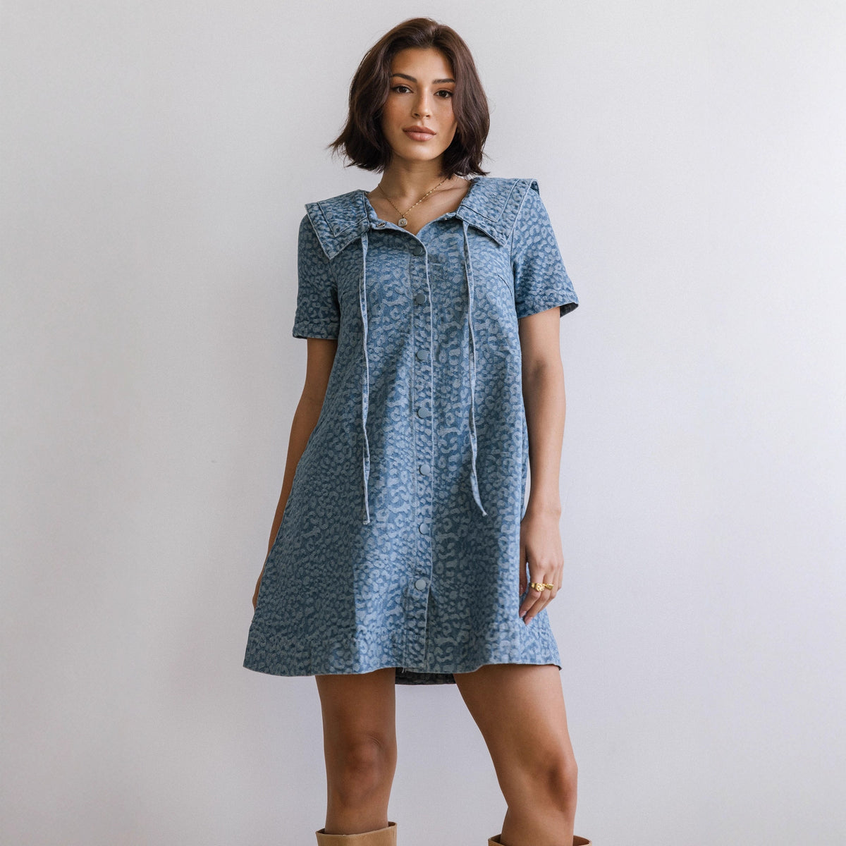 Casual Leopard-Print Slimming Denim Dress