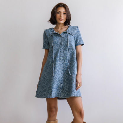 Casual Leopard-Print Slimming Denim Dress