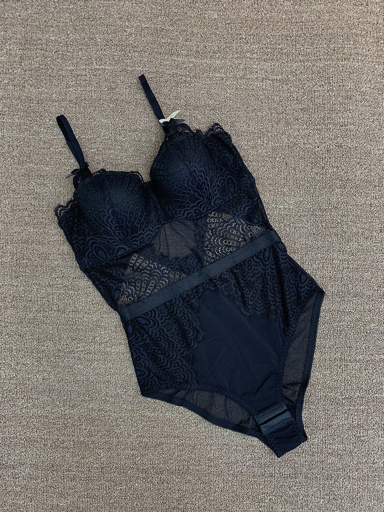 Gathering micro body shaping one piece dress belt bra lace women's underwear set