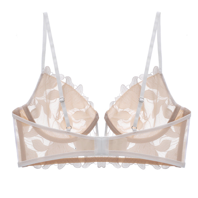 European And American Underwear Gathered Deep V Three-dimensional Embroidery Mesh