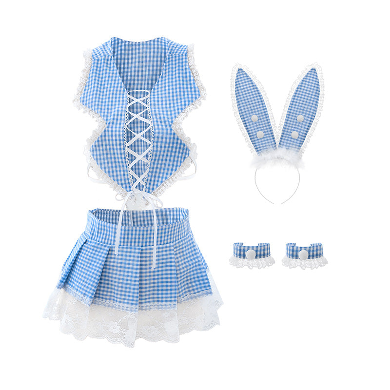 Underwear Hollow Pure Desire Three-dot Plaid Student Set