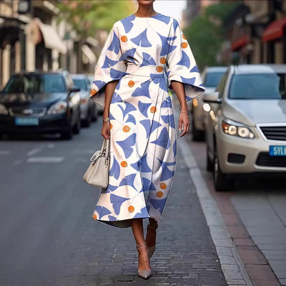 Bohemian-style Fashion Print Waist-cinching Womens Dress