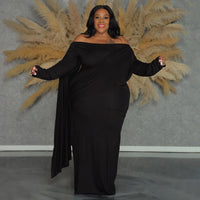 Womens Off-the-Shoulder Long-Sleeve Pleated Bodycon Plus-Size Dress