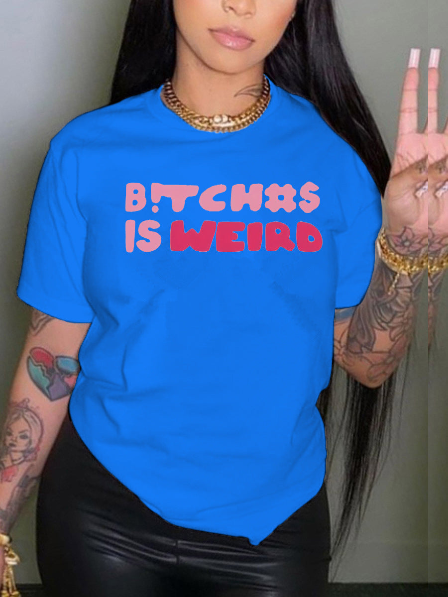Women's Letter Printed Round Neck T-shirt Youth Casual