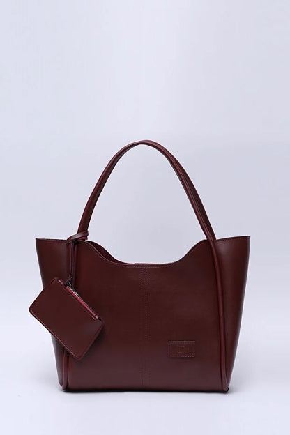 Burgundy SHK108 Faux Leather Women Hand And Shoulder Bag With Wallet And Makeup Bag