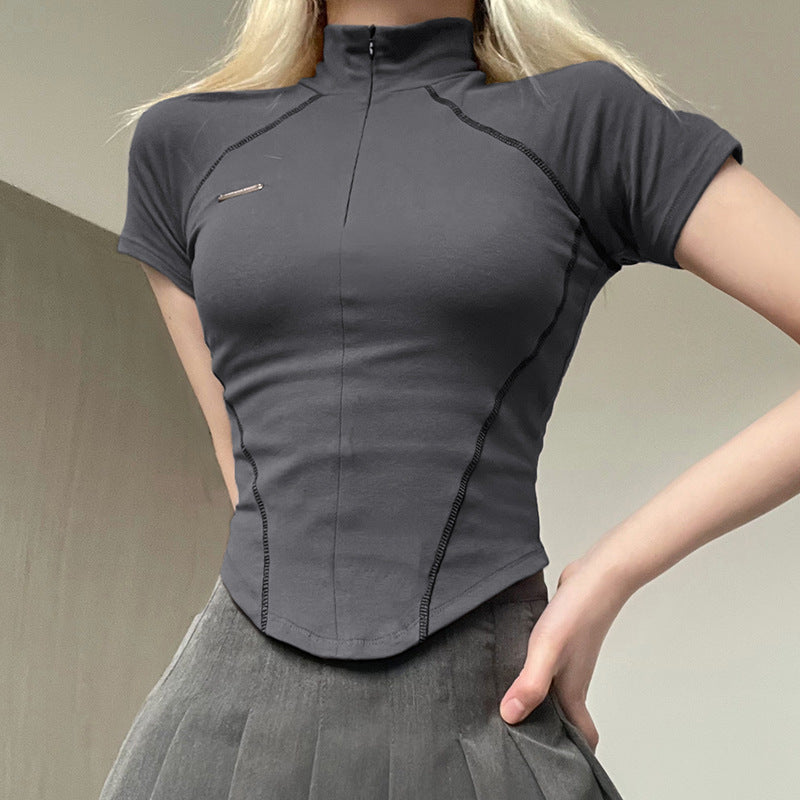 Split Slimming Invisible Zipper Spice Girl Stand-up Collar Bottoming Short Top