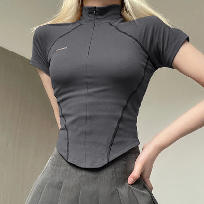 Split Slimming Invisible Zipper Spice Girl Stand-up Collar Bottoming Short Top