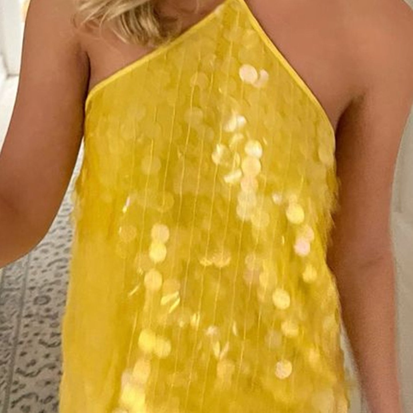 Women's Vibrant Yellow Sequin Halter Neck Camisole Top