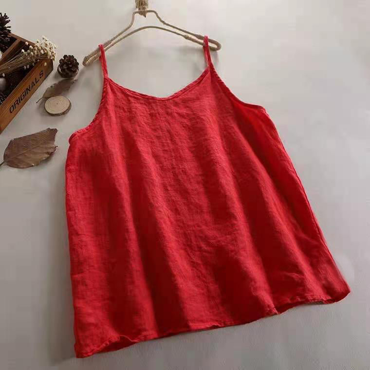 Women's Cotton Linen Literary Casual Loose Thin Camisole Vest