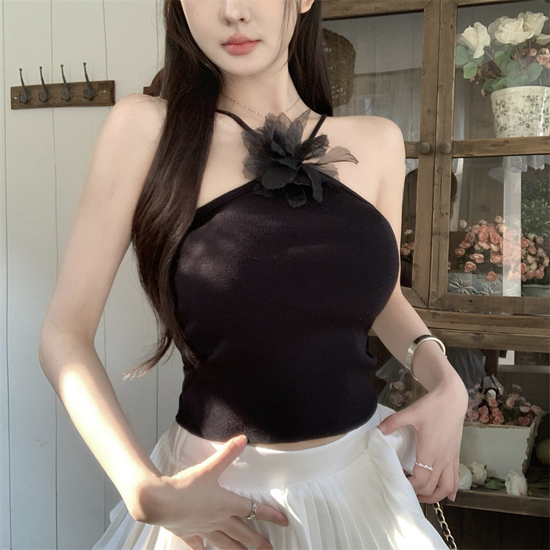 Pure Desire Halter Flower Camisole Women's Inner Knitted Bottoming Summer Outer Wear Underwear Tube Top