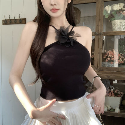 Pure Desire Halter Flower Camisole Women's Inner Knitted Bottoming Summer Outer Wear Underwear Tube Top