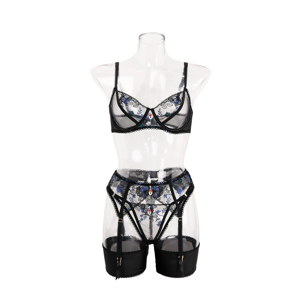 Ultra-thin Transparent Mesh Embroidered Underwear Bra