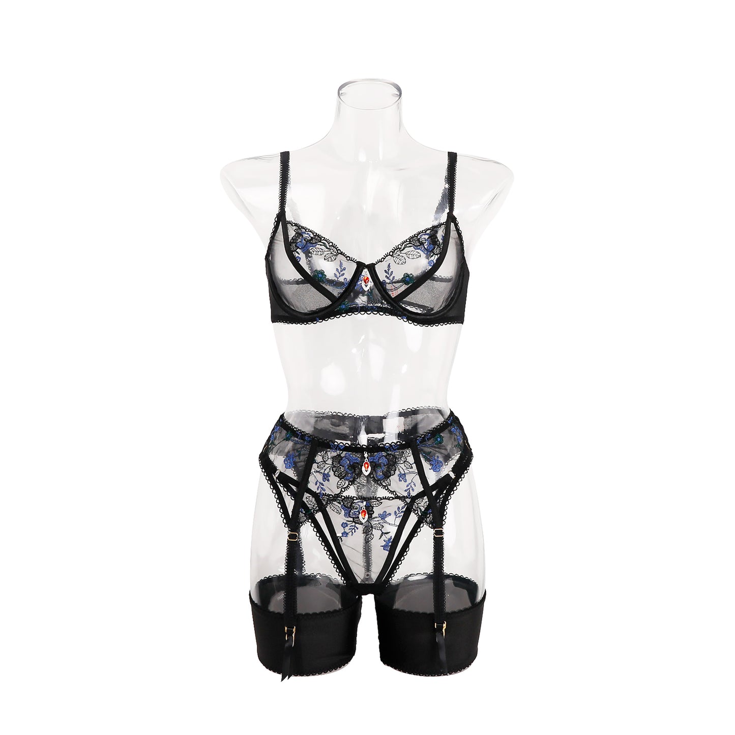 Ultra-thin Transparent Mesh Embroidered Underwear Bra