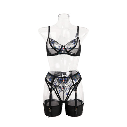 Ultra-thin Transparent Mesh Embroidered Underwear Bra