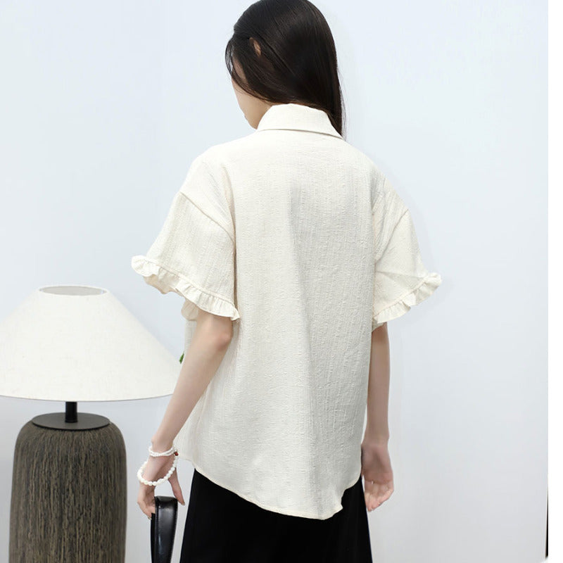 Women's Spring Hand-knitted Floral Decorations Short Sleeve Shirt Top