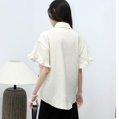 Women's Spring Hand-knitted Floral Decorations Short Sleeve Shirt Top