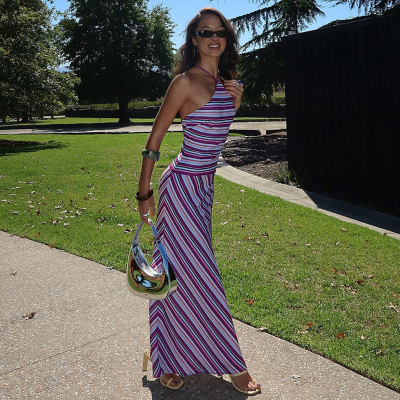 Womens Backless Long Loose-fitting Dress