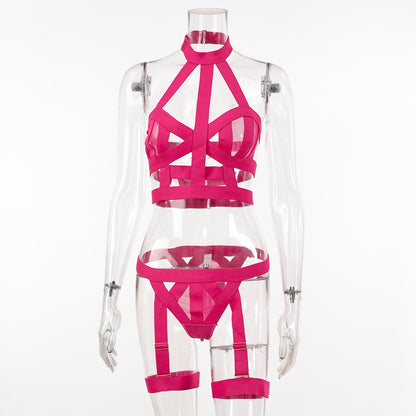 Women's Skinny Hollow-out Ribbon Matching Underwear Suit