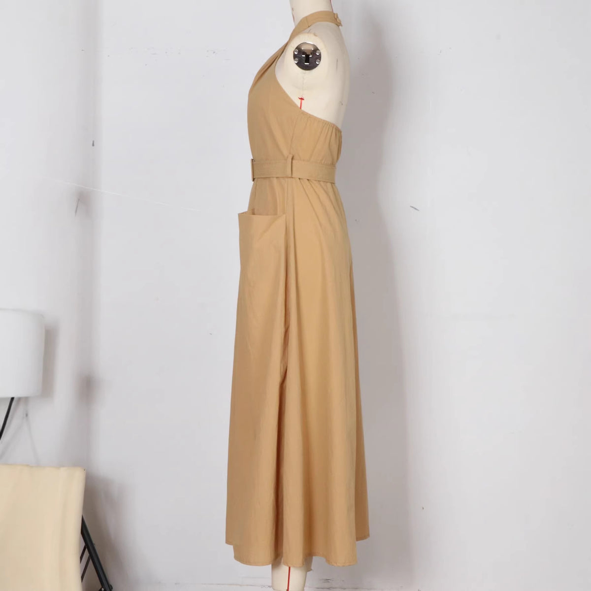 Elegant French-style Lace-up Dress With A Vacation Vibe