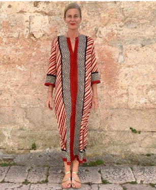 Womens Printed Crew-Neck Long-Sleeve Patchwork Casual Fashion Dress