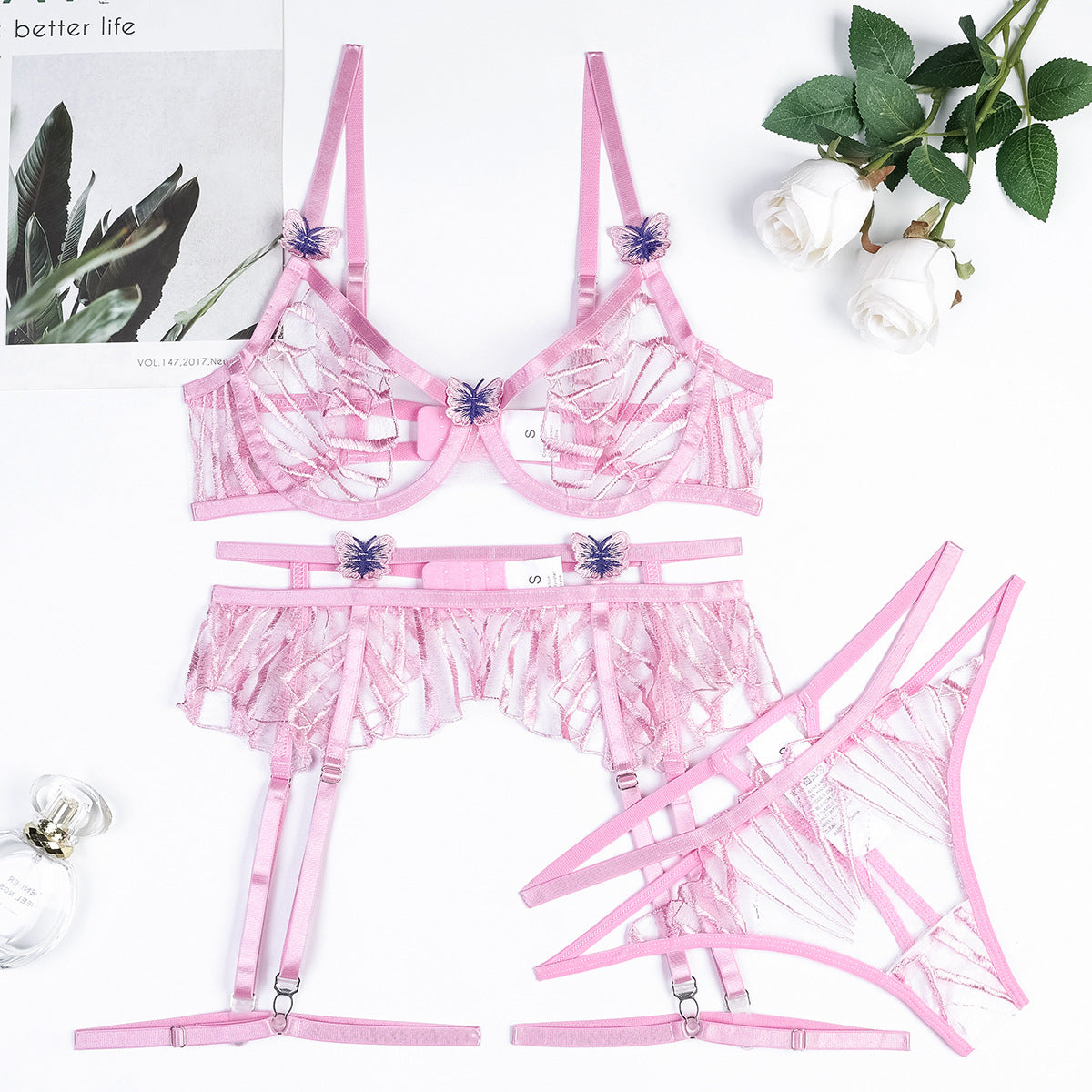 Butterfly Patch Underwear Three-piece Set