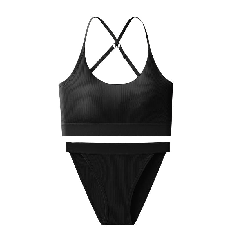 Ice Silk Seamless Bra Set Women's Sling Cross Beauty Back Yoga Underwear