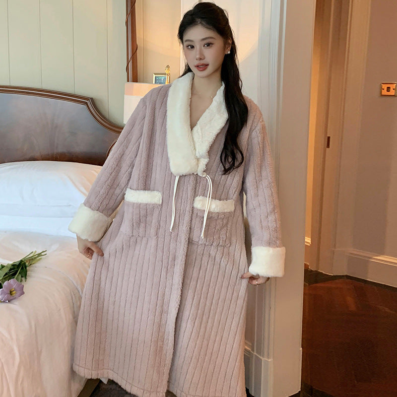 Womens Long Luxe Bathrobe-style Nightgown For Winter