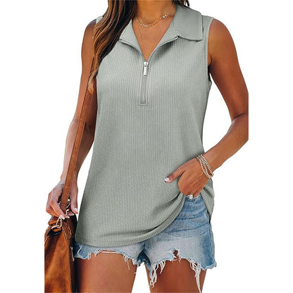 Summer Half Zip Sleeveless Vest Top