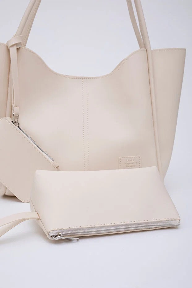 Cream Faux Leather Hand And Shoulder Bag