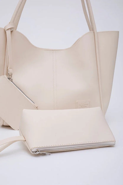 Cream Faux Leather Hand And Shoulder Bag