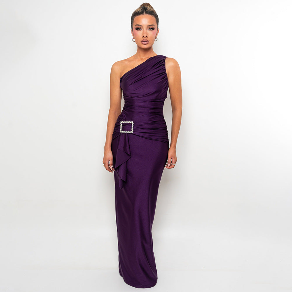 Sexy Sassy One-shoulder Pleated Bodycon Dress