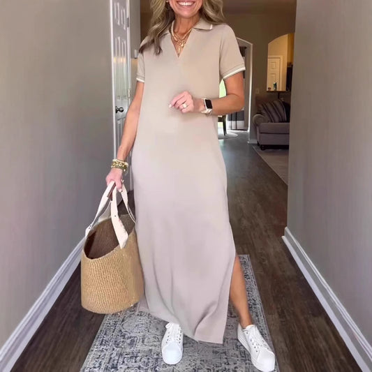Casual Short Sleeve Split Dress With A Sophisticated Vibe