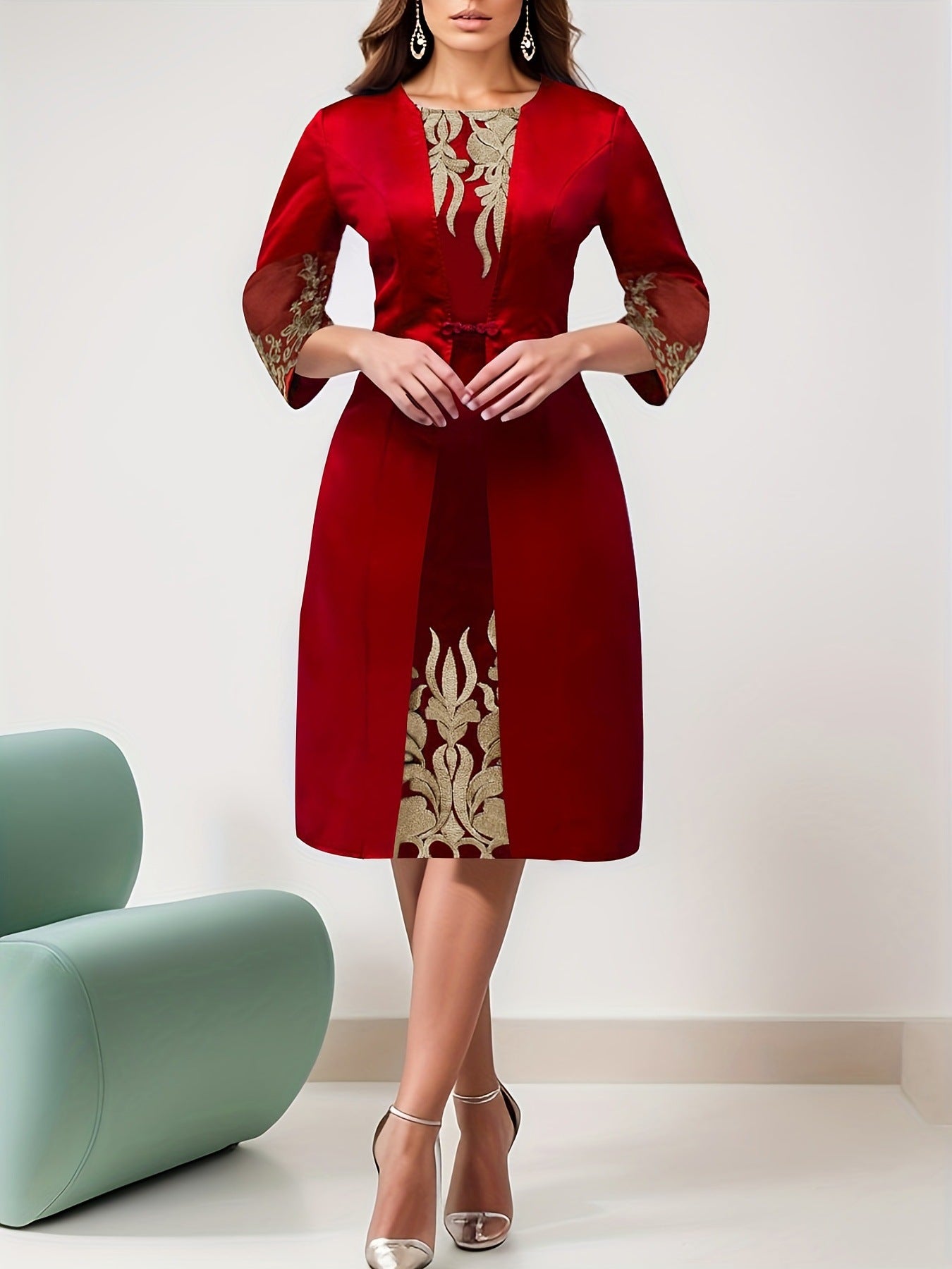 Womens Plus-Size Lace Patchwork Dress