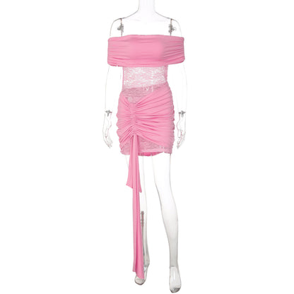 Womens Off-shoulder Sheer Bodycon Mini Skirt