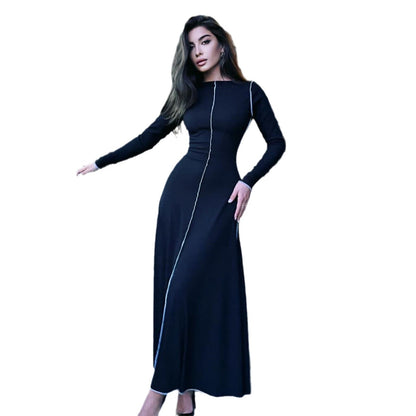 Womens Long A-line Dress With A Crew Neck