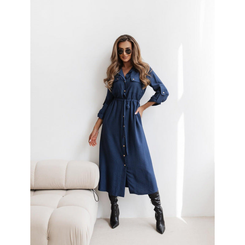 Womens Fashion Casual Lapel Shirt Dress