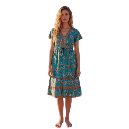 Womens Casual V-Neck Printed Dress